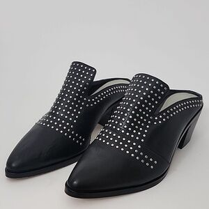 1.State Lon Black Genuine Leather Studded Mules Size 6